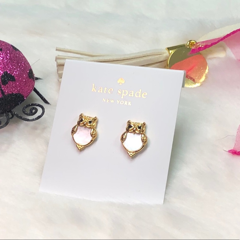 NWT KATE SPADE ♠️ INTO THE WOODS PEARL OWL EARRING - Picture 2 of 4
